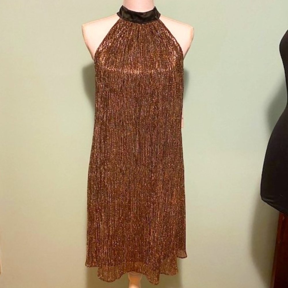 Laundry by Shelli Segal Gold Silver‎ Shift Dress, Size 6, NWT, FLAWLESS